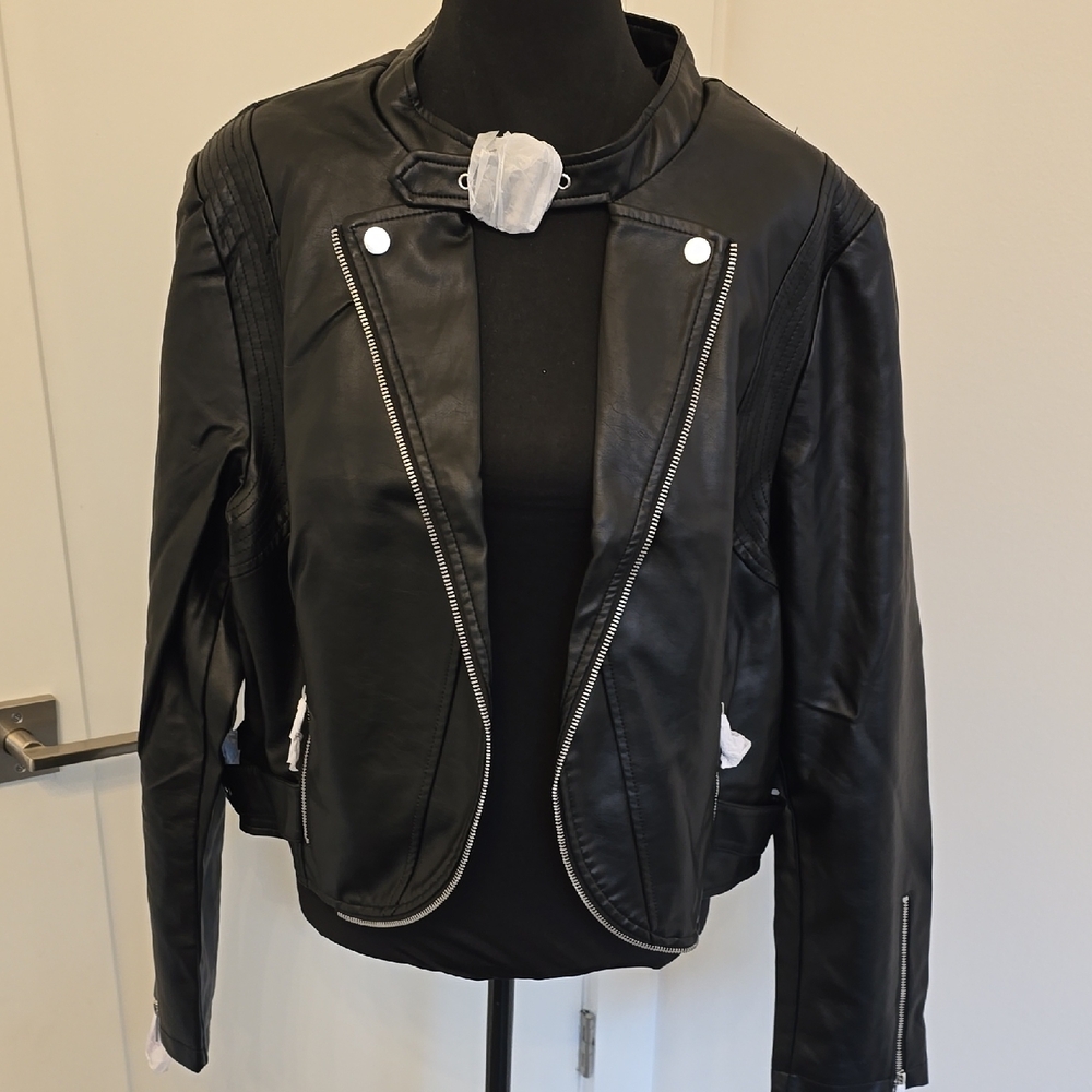 City Chic Black Cropped Biker Jacket